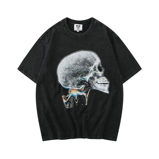Washed out trippy skull oversized tee