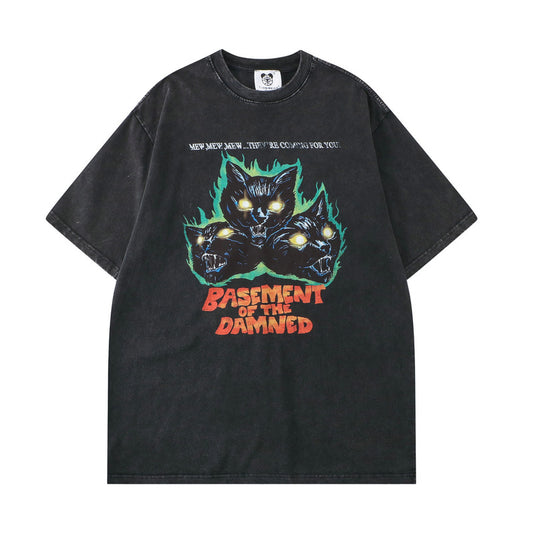Washed out evil cat oversized tee